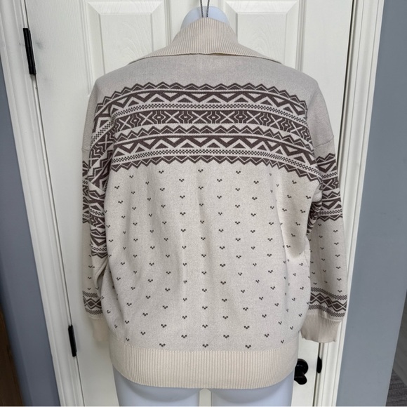 Ann Taylor LOFT Women Fair Isle Collar Button Cardigan Sweater Aztec Argyle XL - Picture 5 of 8